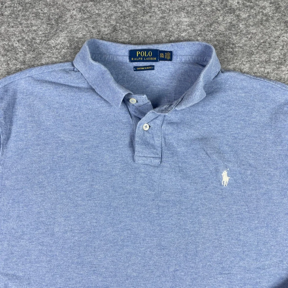 Polo Ralph Lauren Shirt Mens XXL Blue Custom Slim Fit Long Sleeve Pony Pique